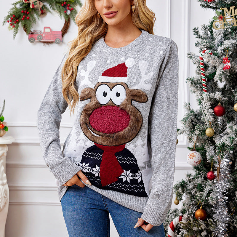 Light Gray Christmas Pullover Sweater