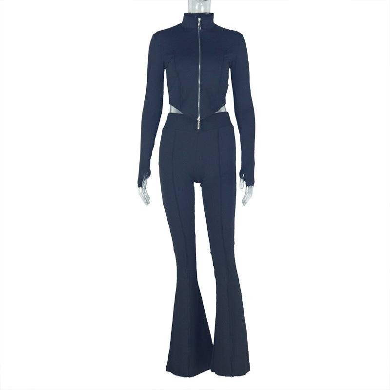 Cropped Pleated Long Sleeve Two Piece Set Trousers