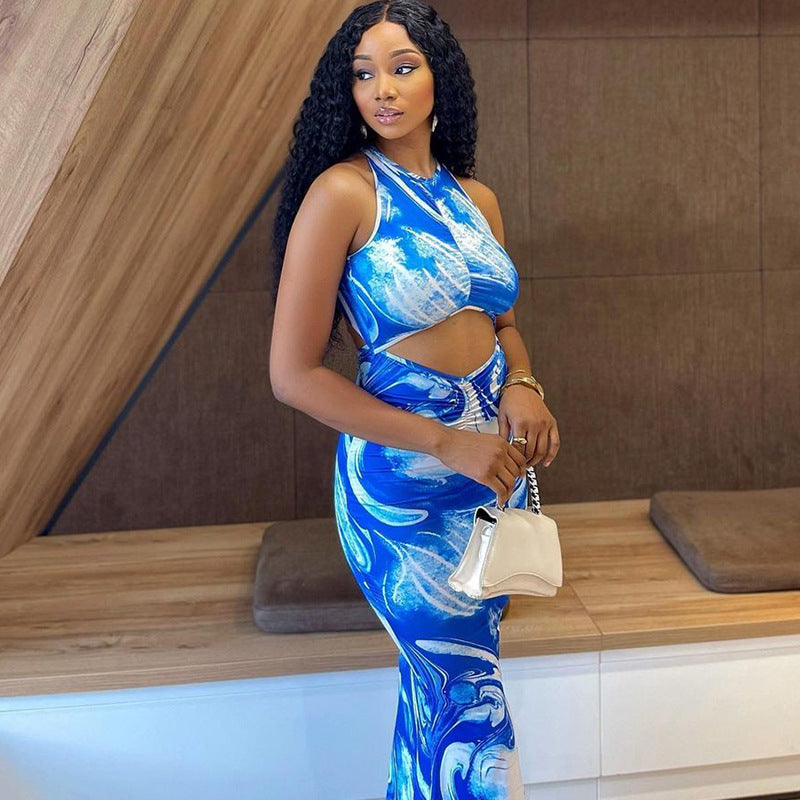 Round Neck Tight Fitting Cut Out Dress