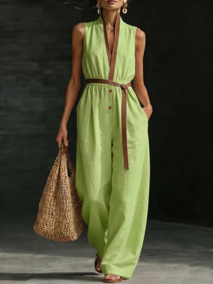 Sleeveless Jumpsuit V neck Women Wear