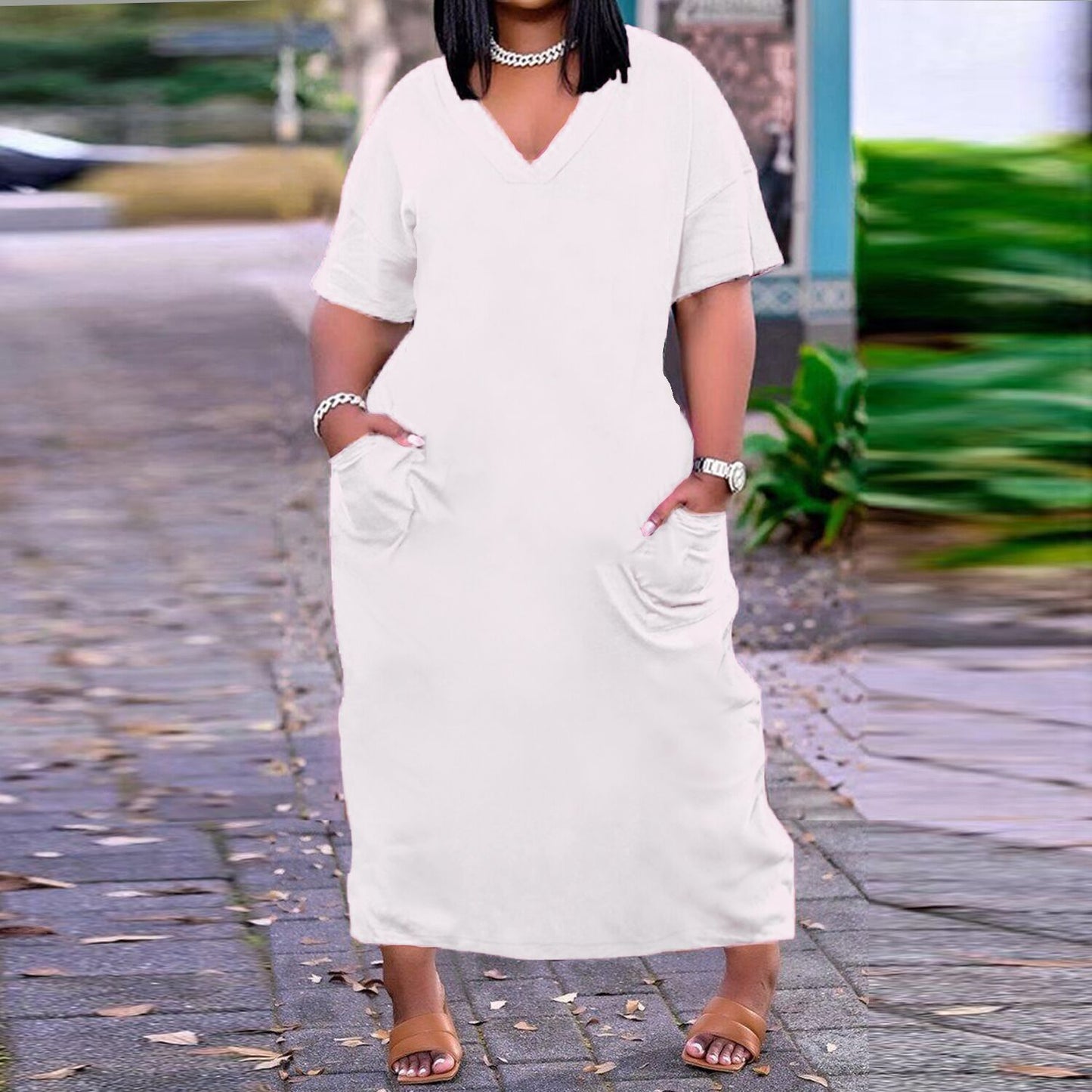 V neck Loose plus Size Dress