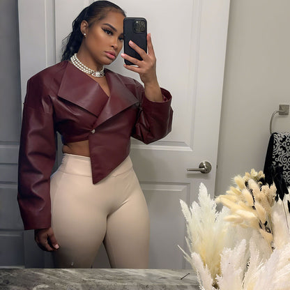 Cropped Faux Leather Jacket