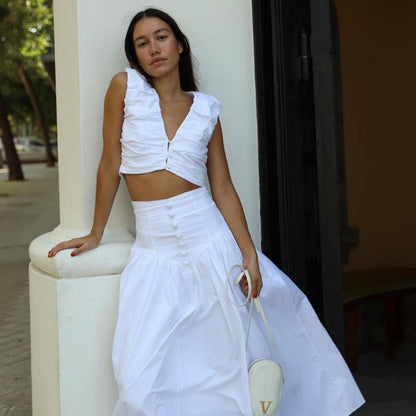 High Waist Pleated Two Piece Set