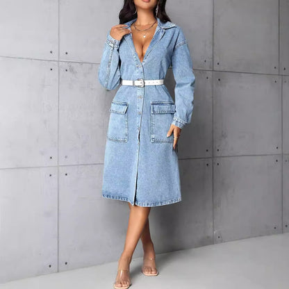 Luxe Long Denim Trench Coat