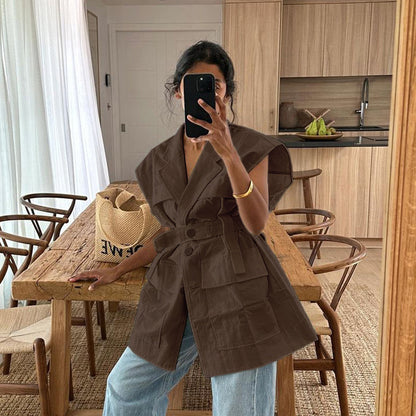 Sleeveless Multi Pocket Workwear Top