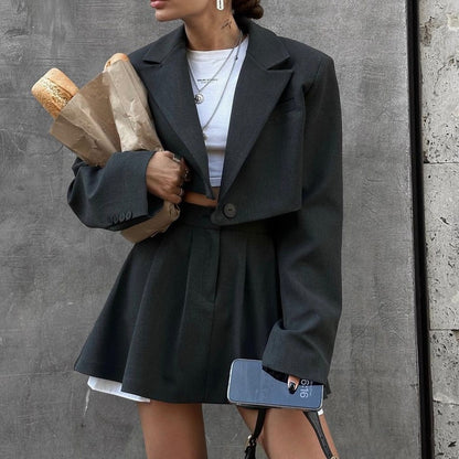 Autumn Faux High Waist Skirt Suit