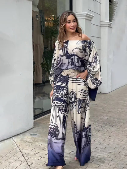 Printed Wide Leg Pant Set