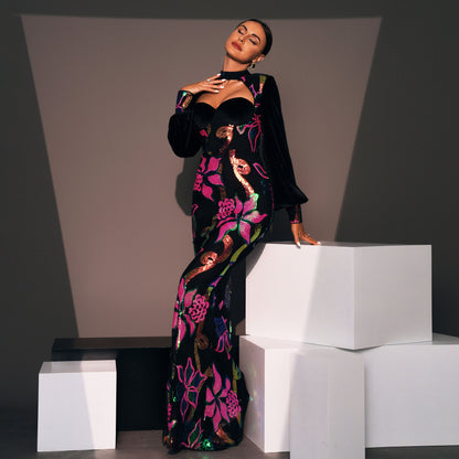 Sequin Bloom Cut-Out Dress