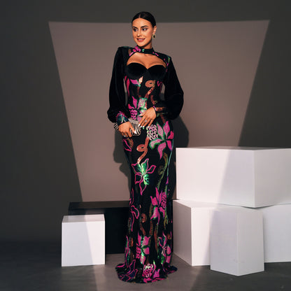 Sequin Bloom Cut-Out Dress