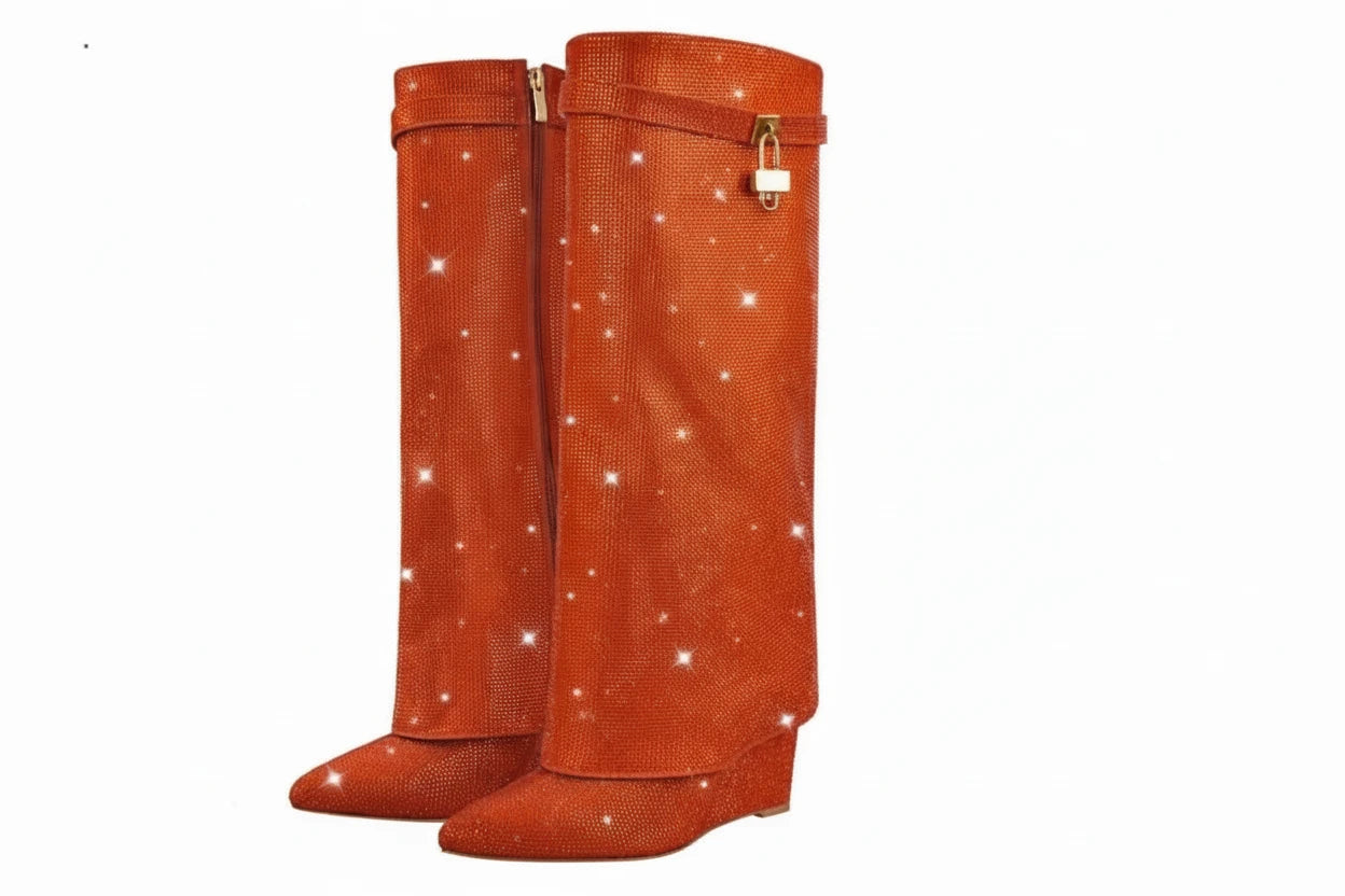 Rhinestones Knee High Boots