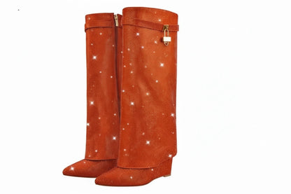 Rhinestones Knee High Boots