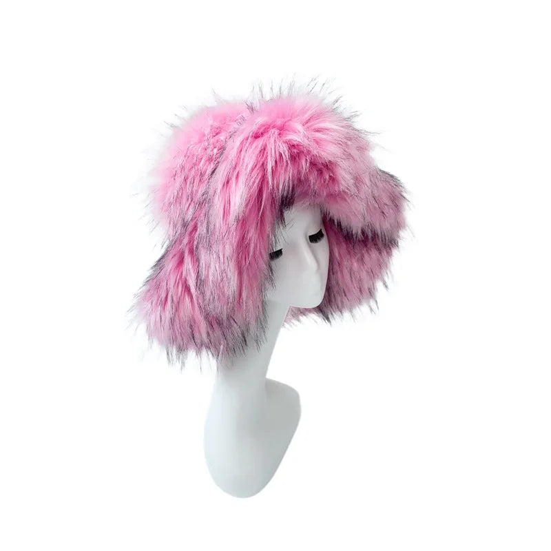 Fluffy Oversized Y2K Bucket Hat & Fur Bag