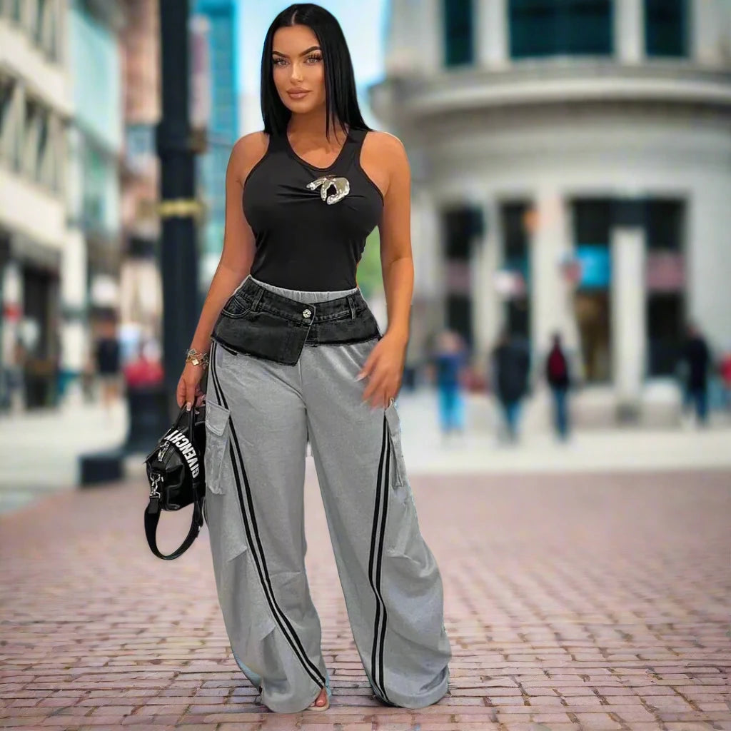 Denim Patchwork Loose Jogger Pants