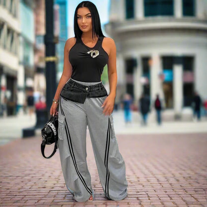 Denim Patchwork Loose Jogger Pants