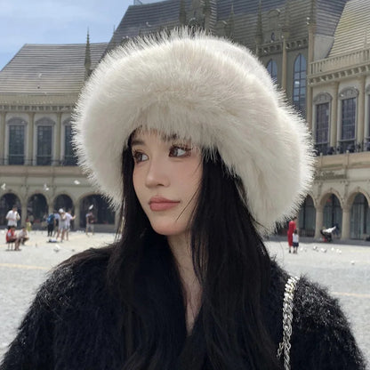Fluffy Oversized Y2K Bucket Hat & Fur Bag