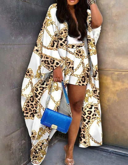 Bohemian Baca Long Cardigan Jacket and Shorts 2-piece Set