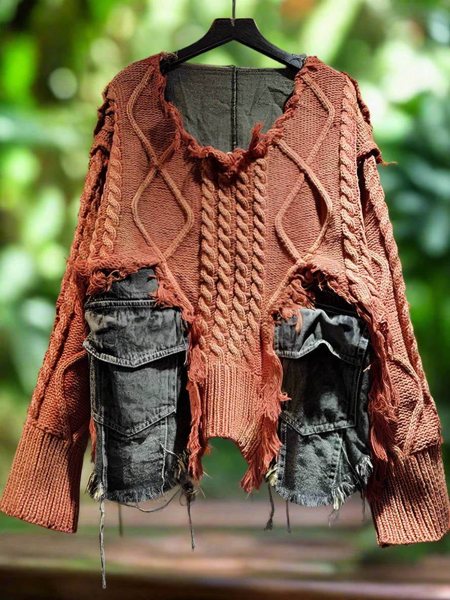 Vintage Denim Patchwork Sweater