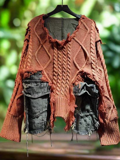 Vintage Denim Patchwork Sweater