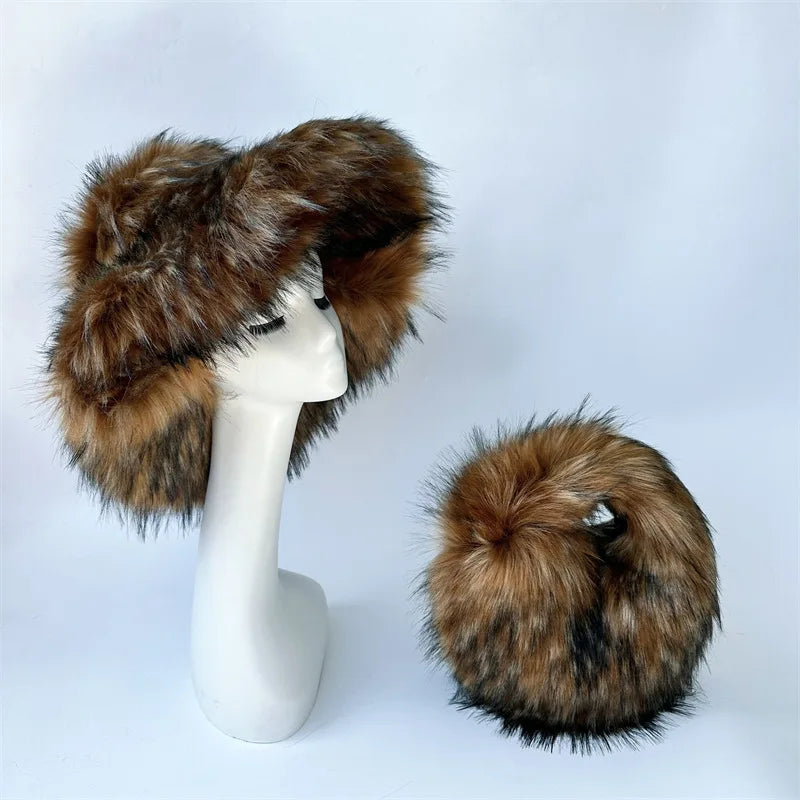 Fluffy Oversized Y2K Bucket Hat & Fur Bag