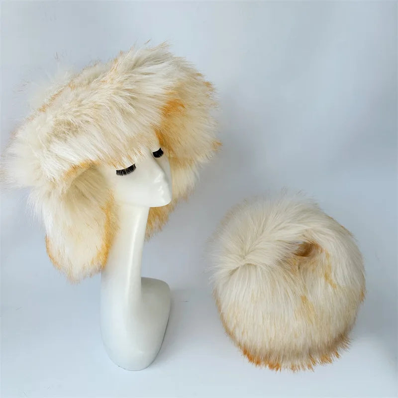 Fluffy Oversized Y2K Bucket Hat & Fur Bag