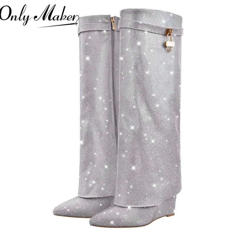Rhinestones Knee High Boots