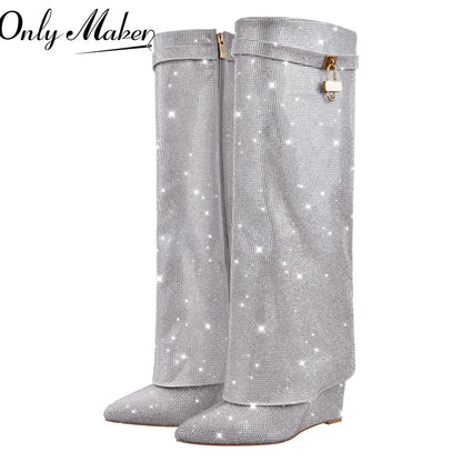 Rhinestones Knee High Boots