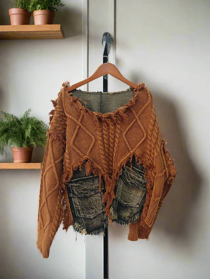 Vintage Denim Patchwork Sweater