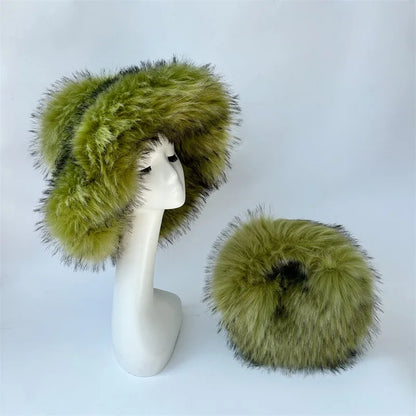 Fluffy Oversized Y2K Bucket Hat & Fur Bag