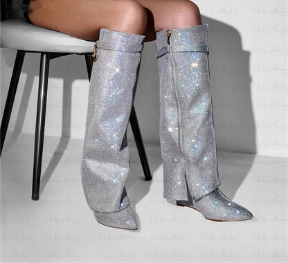 Rhinestones Knee High Boots