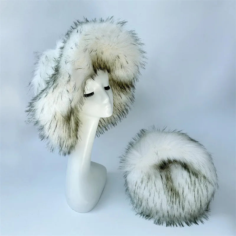 Fluffy Oversized Y2K Bucket Hat & Fur Bag