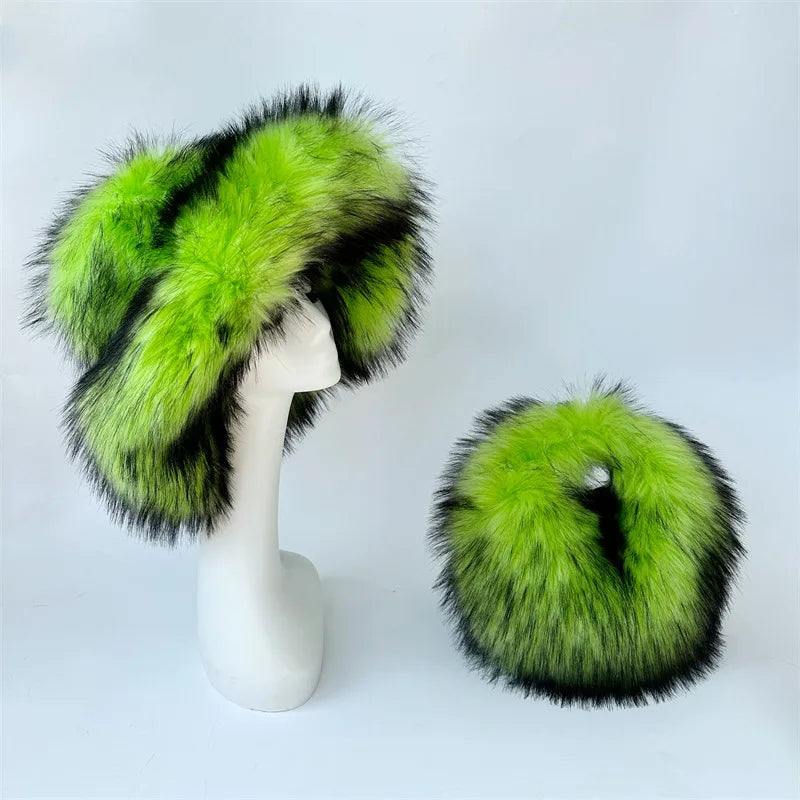 Fluffy Oversized Y2K Bucket Hat & Fur Bag
