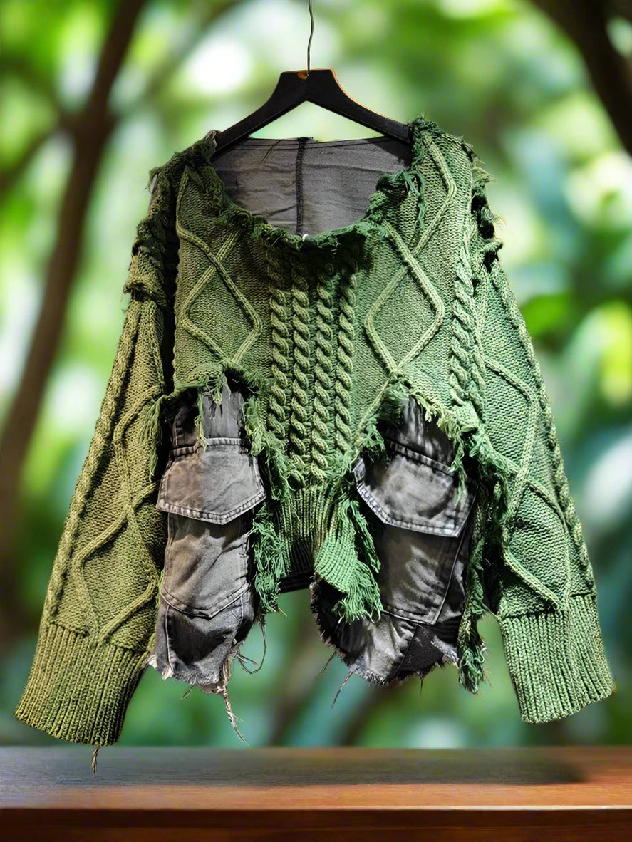 Vintage Denim Patchwork Sweater