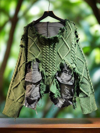 Vintage Denim Patchwork Sweater