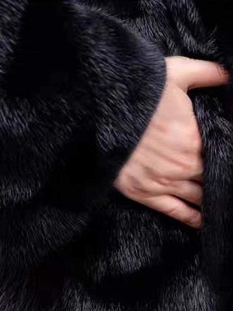 Faux Fur Hooded Coat With Belt