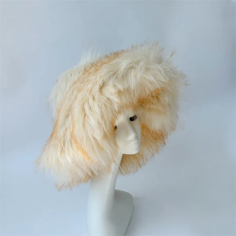 Fluffy Oversized Y2K Bucket Hat & Fur Bag