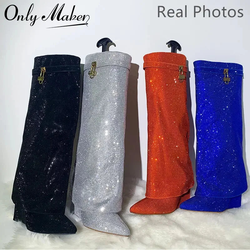 Rhinestones Knee High Boots