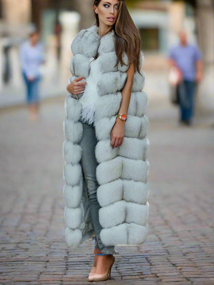 Long Faux Fox Fur Vest Jacket