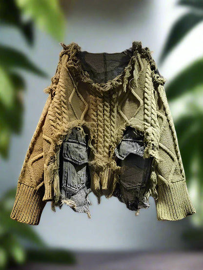 Vintage Denim Patchwork Sweater