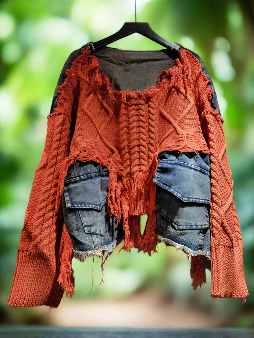 Vintage Denim Patchwork Sweater