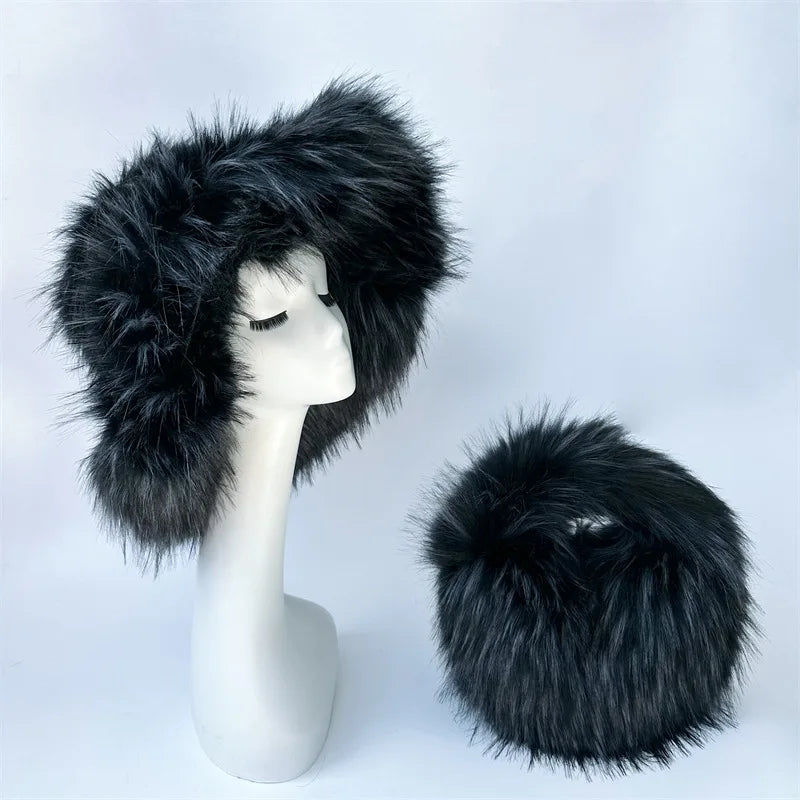 Fluffy Oversized Y2K Bucket Hat & Fur Bag