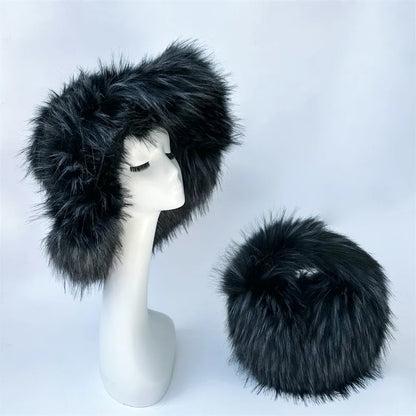 Fluffy Oversized Y2K Bucket Hat & Fur Bag