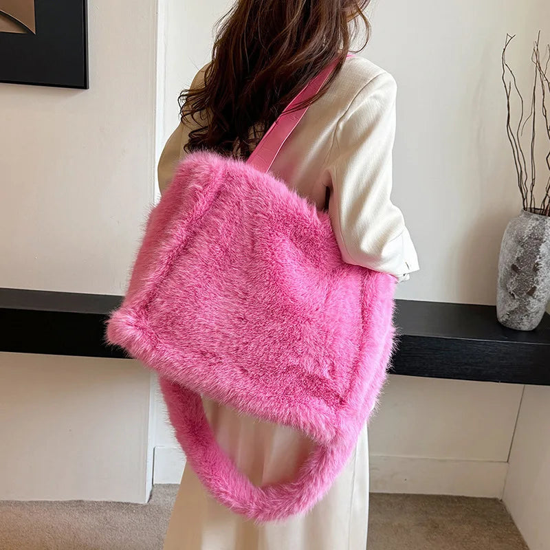 Luxe Plush Faux Fur Crossbody Tote