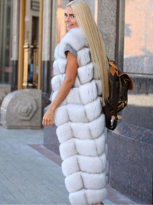 Long Faux Fox Fur Vest Jacket
