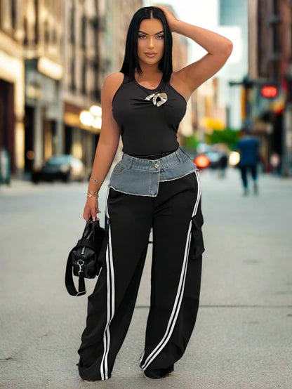 Denim Patchwork Loose Jogger Pants