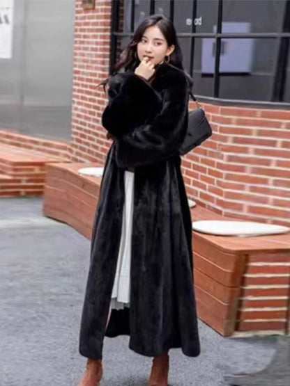 Faux Fur Hooded Coat With Belt