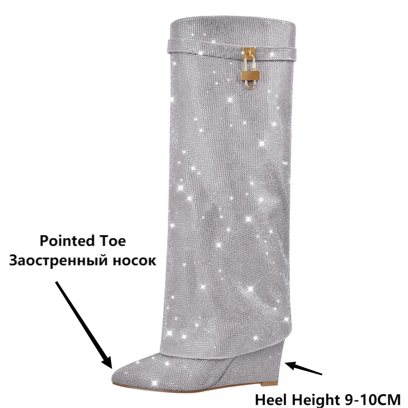 Rhinestones Knee High Boots