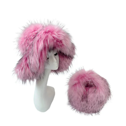 Fluffy Oversized Y2K Bucket Hat & Fur Bag