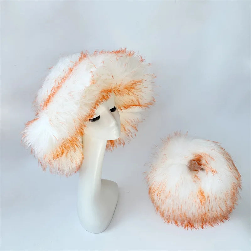 Fluffy Oversized Y2K Bucket Hat & Fur Bag