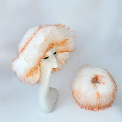 Fluffy Oversized Y2K Bucket Hat & Fur Bag