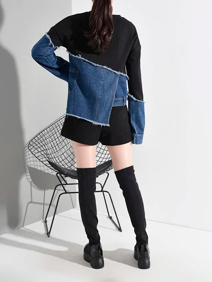 Denim Burr Split Asymmetrical Sweatshirt